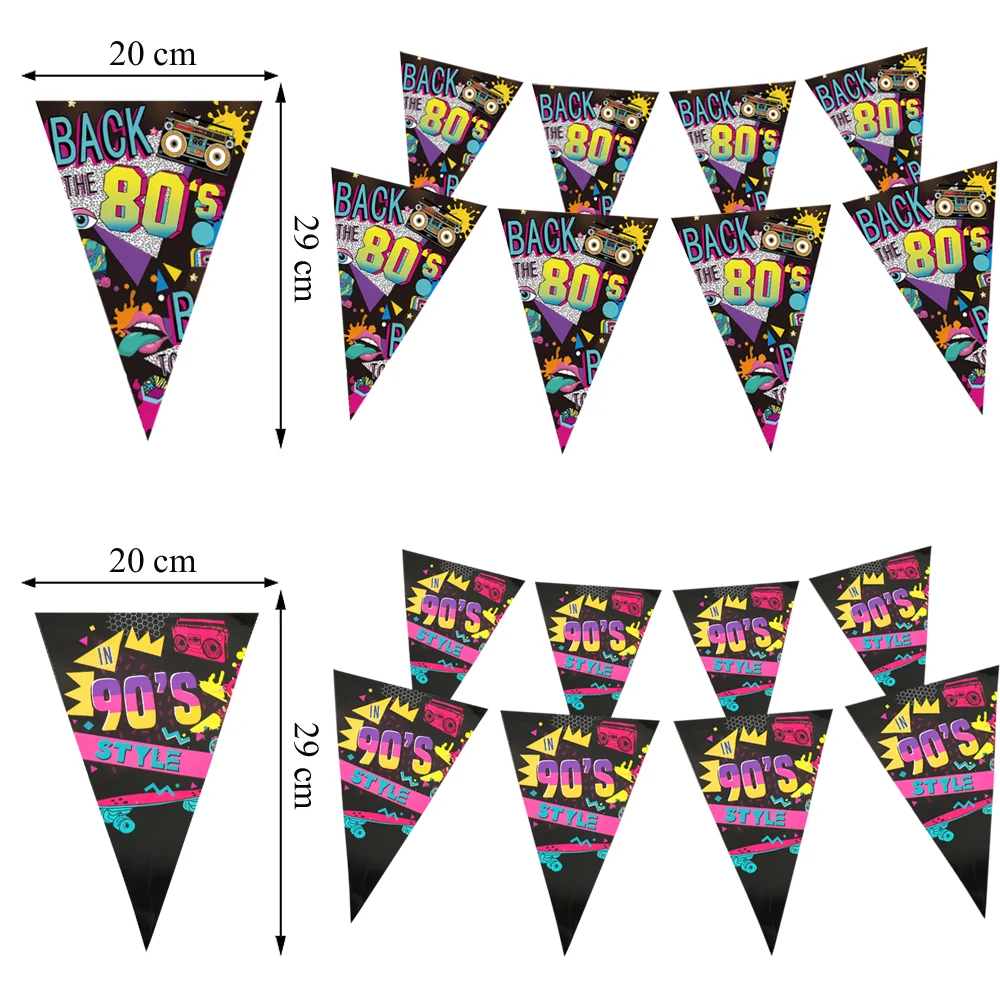 10/20/30 Flags/Pack Hip Hop 80‘s Pennant Retro Disco Music Paper Flags For Happy Birthday Party Kids Favors Party Supplies