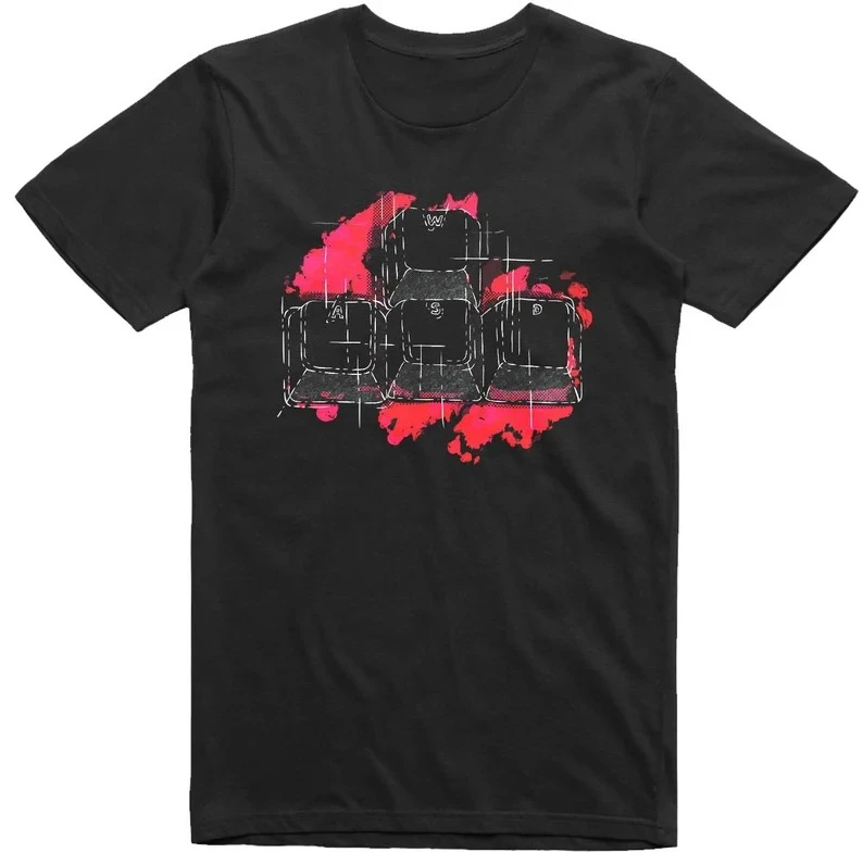 Mens T-Shirt Computer Gamer Graphic WASD Keys Regular Fit Cotton Tee Graphic T Shirts Retro Streetwear Men's T-shirt