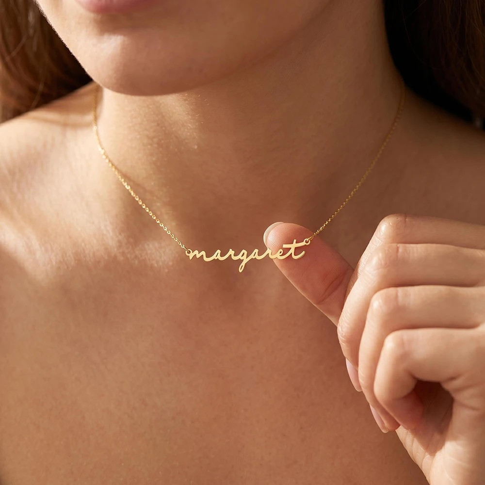 Minimalist Name Necklace Lowercase Script Pendant Custom 18K Gold Plated Chain Personalized Jewelry Girlfriend Partner Gift