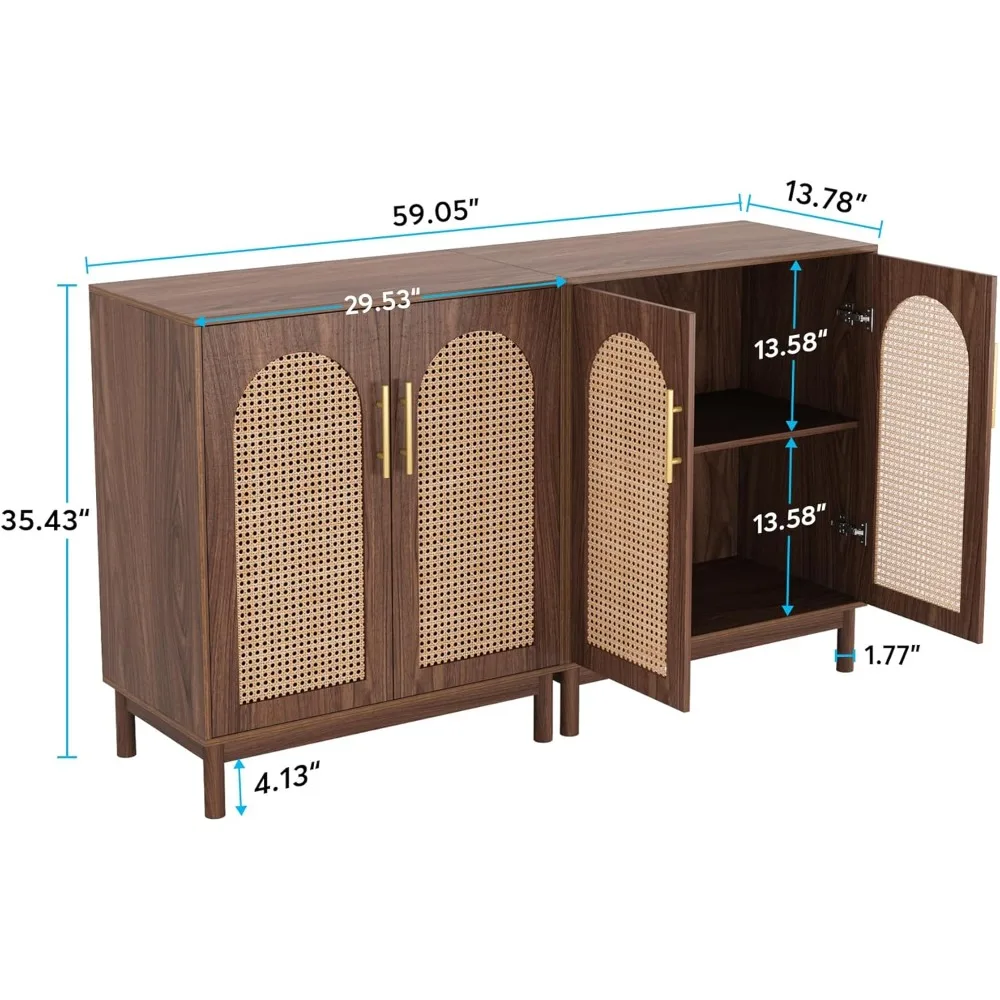 Rattan Sideboard Buffet Cabinet with Storage, 59 Inch Accent Cabinet with Doors, Storage Cabinet