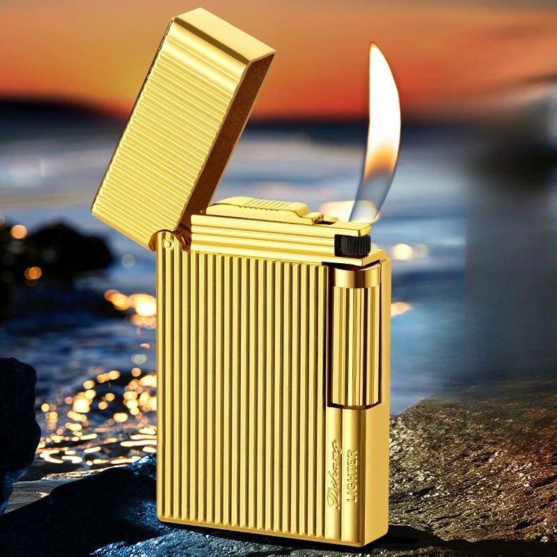 New Langsheng Classic Retro Lighter Steel Sound Side Sliding Grinding Wheel Inflatable Open Flame Metal Cigarette Accessories