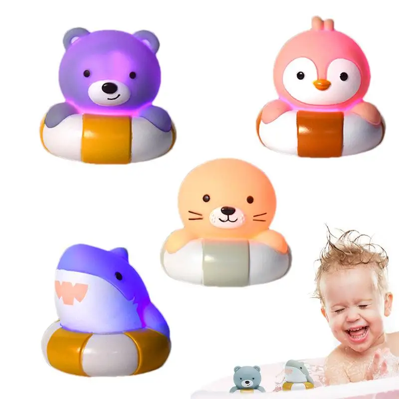 Toddler Bathtub Toys 4pcs Lighted Shower Toy Toddler Bathtub Animals Color Changing Touch Sensing Water Toys For Bath Time For