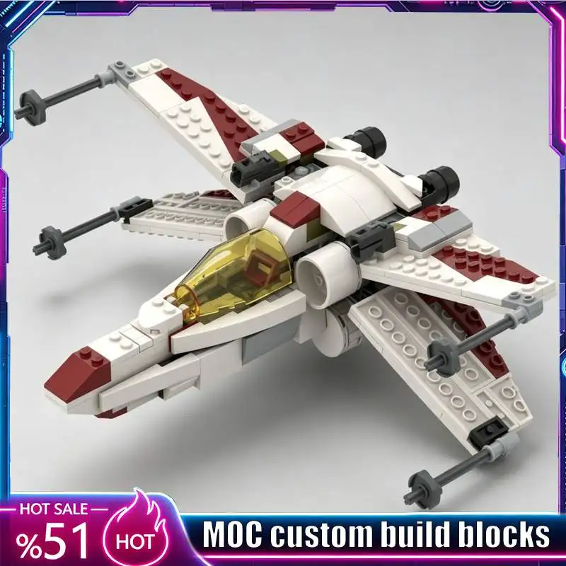 

301PCS White Red Striped Sci Fi Interstellar Starfighter Blocks MOC Model Desktop Display Ornament Educational Toy Birthday Gift