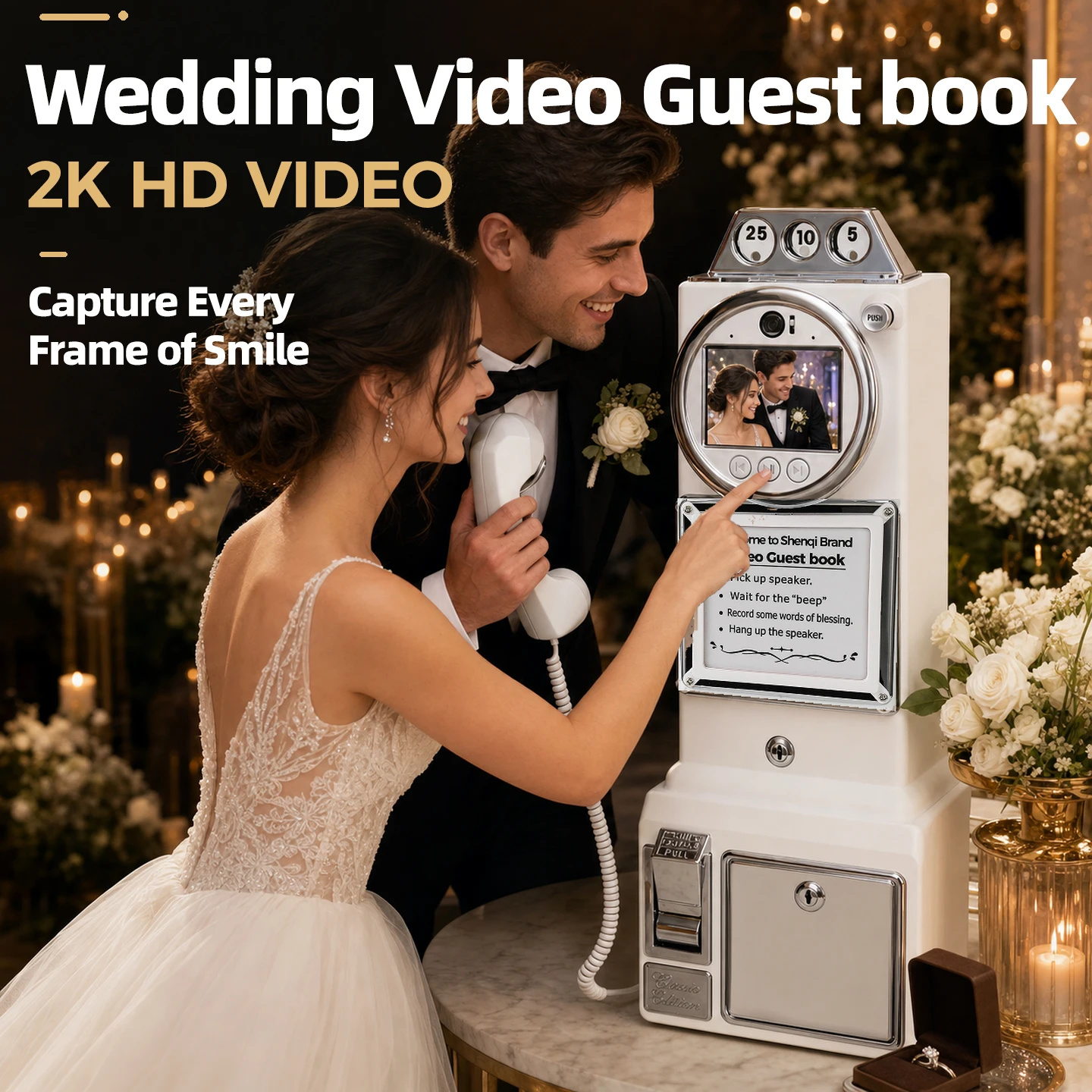 64G Wedding Video Guest Book, All-in-One Guest Check-in & Blessing Video Recorder for Weddings, Parties & Banquets