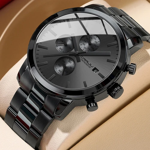 Imagen 2 del producto CRRJU-reloj analógico de cuarzo para hombre, cronógrafo de acero inoxidable, de lujo, resistente al agua, para negocios