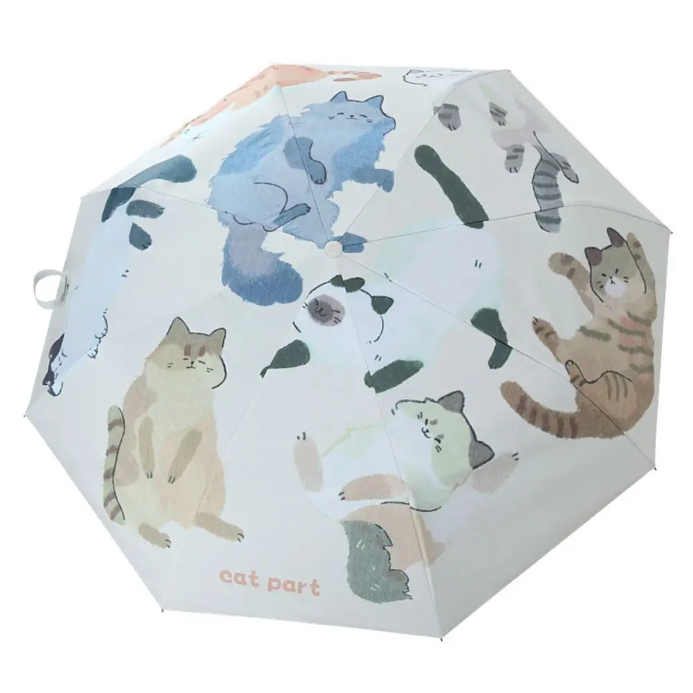 3-Ribs Cartoon Cat Umbrella UV Protection Automatic Cat Sun Protection Umbrella Lightweight Cartoon Folding Sun Umbrella Travel