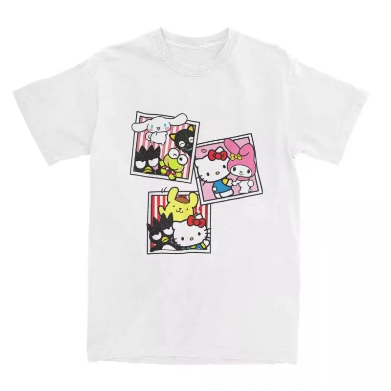 

MINISO футболка «Hello Kitty and Friends» для мужчин и женщин, модная футболка из чистого хлопка, футболка с круглым вырезом, топ с короткими рукавами, большие размеры