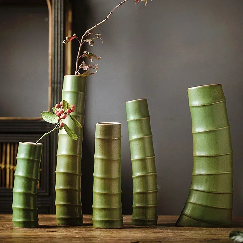 

Chinese artistic conception bamboo series ceramic vase bamboo tube flower ware desktop decoration ornament