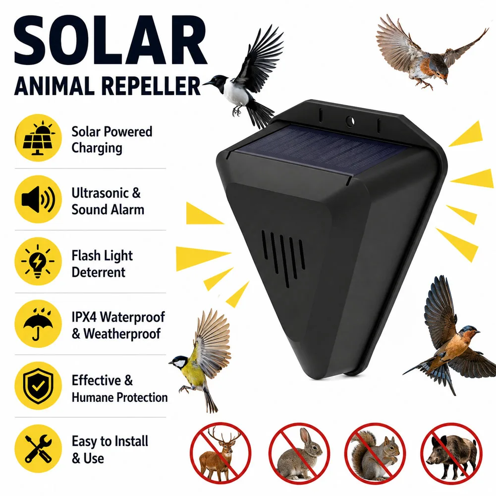 Outdoor Garden Solar Animal Repellents Wireless Repelling Waterproof 129dB Solar Alarm Bird Repeller Bird Dog Repellent