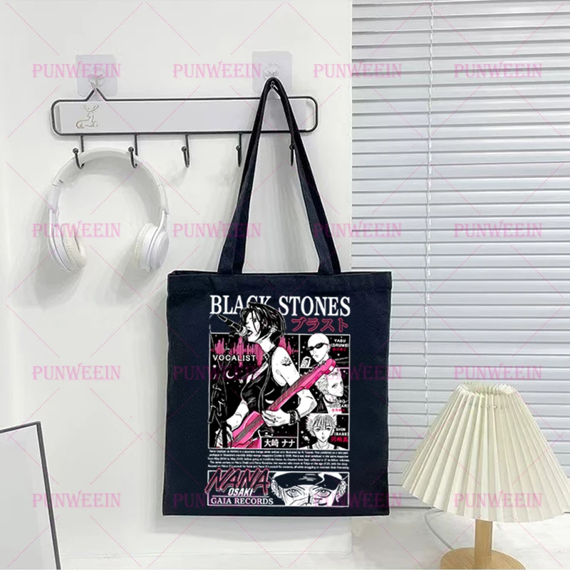 Subculture NANA Punk Print Canvas Bag Streetwear Casual Goth Harajuku Japan Cartoon Chic Handbag Y2K Vintage Women Shoulder Bag