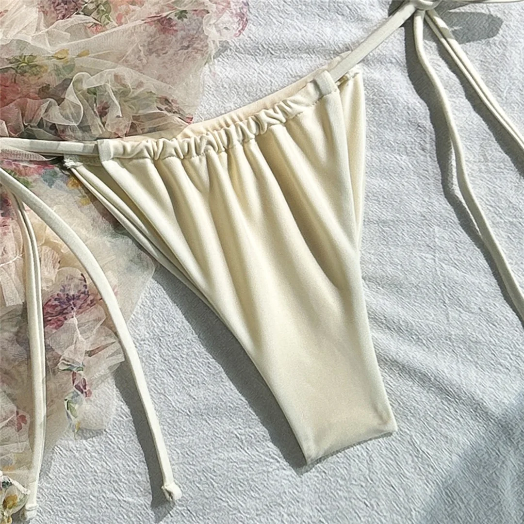 Bikini, Damen-Badeanzug, dreiteiliges Bikini-Set mit floral bedrucktem Sarong, gepolsterter Badeanzug, Badebekleidung, Modell V7569S. – Detail 21