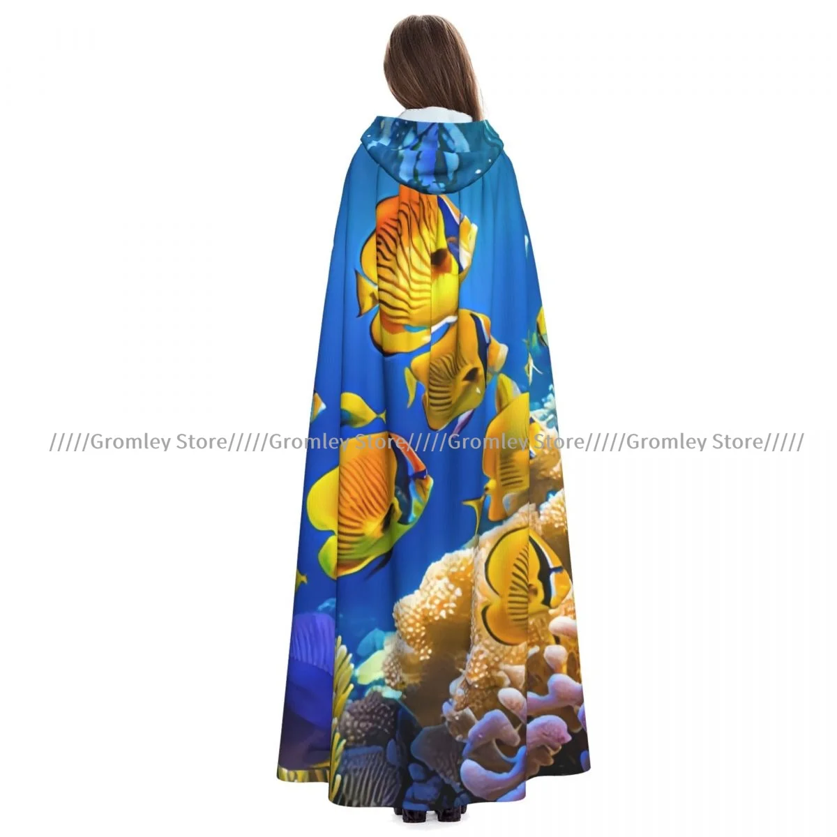 Witch Long Hooded Robe Magnificent Underwater Tropical Ocean Halloween Cloak Cosplay Costumes for Adult