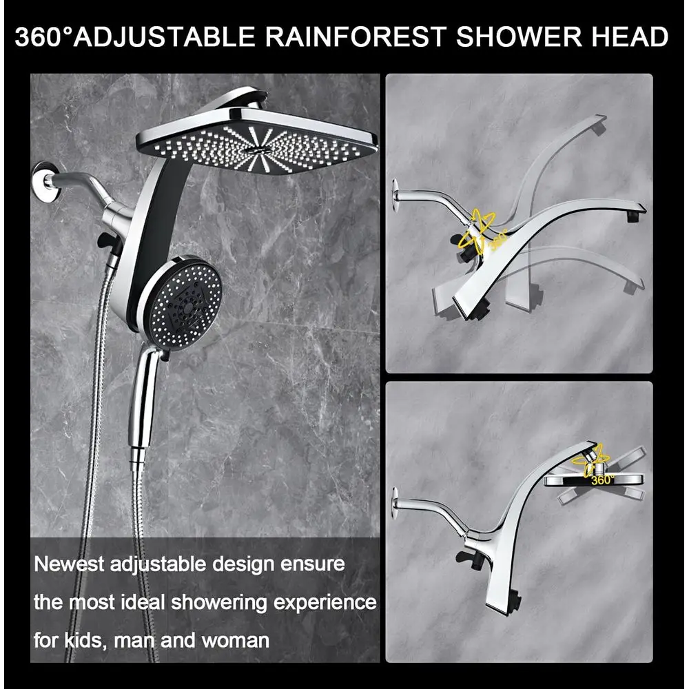 Luxury Shower System: Dual Shower Head with Magnetic Handheld and 10 Settings, Power Jets Included