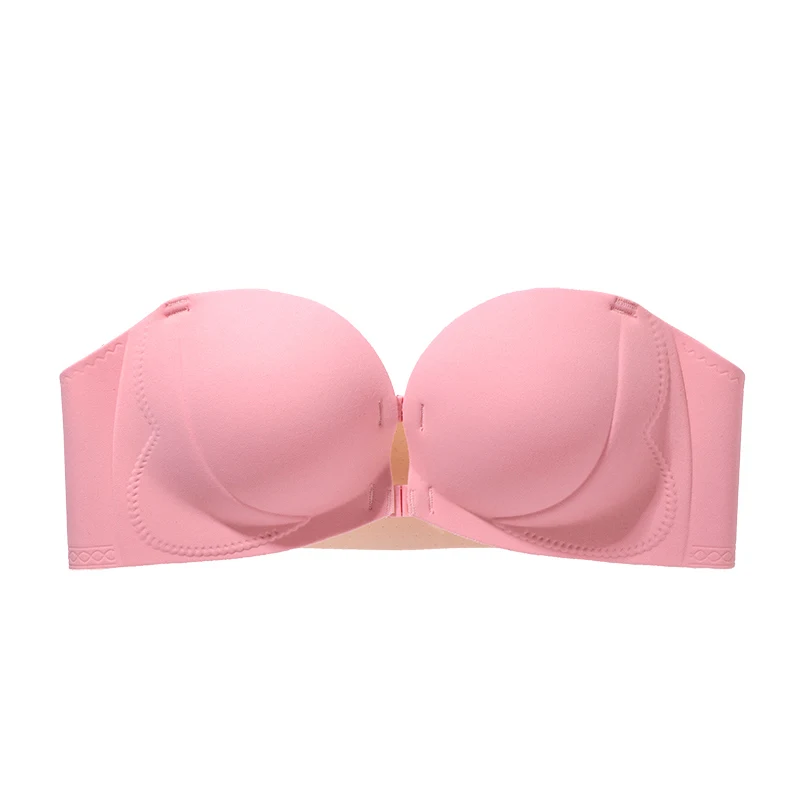 Sexy trägerloser BH mit Knöpfen vorne, kabellos, rutschfestes Push-Up-Bralette für kleine Brüste, umwandelbarer, spurloser Multiway-BH für den Alltag
