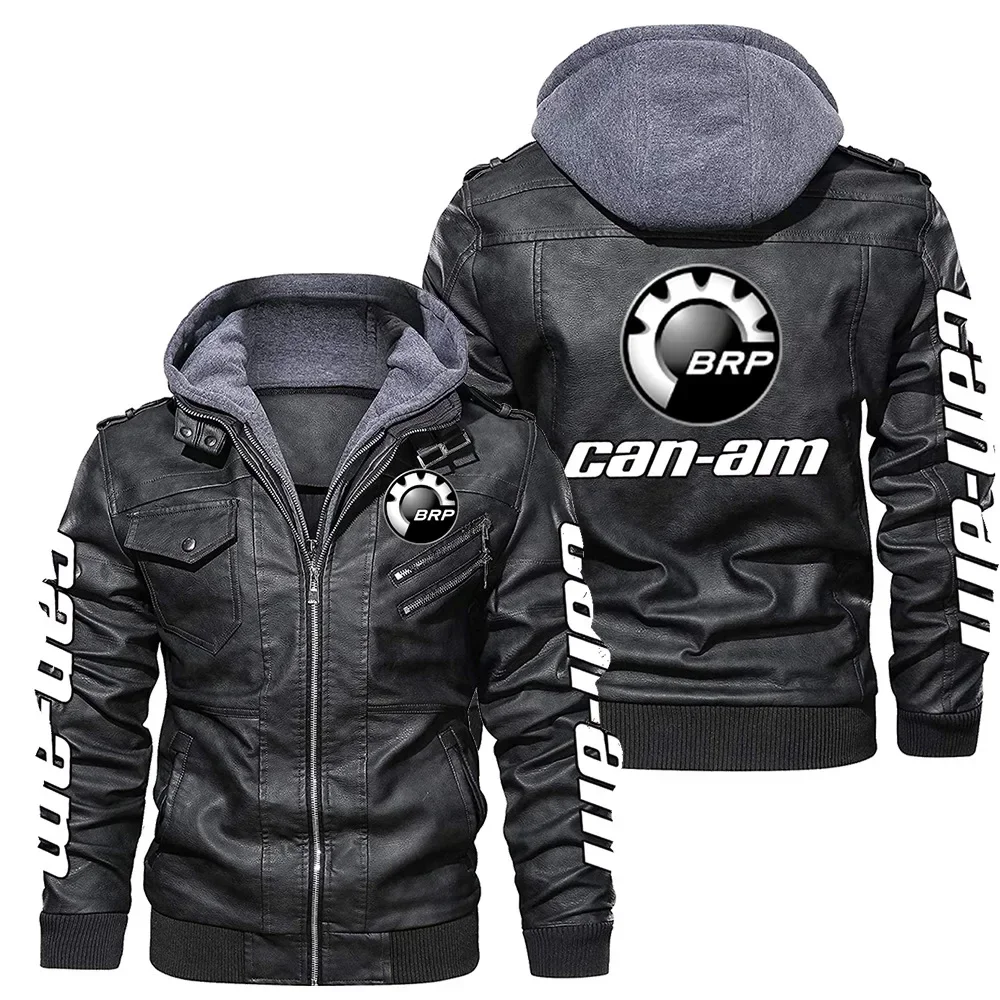 CAN-AM Men's Leather Jackets Winter Casual Motorcycle PU Jacket Biker Leather Coats Brand Clothing EU Size