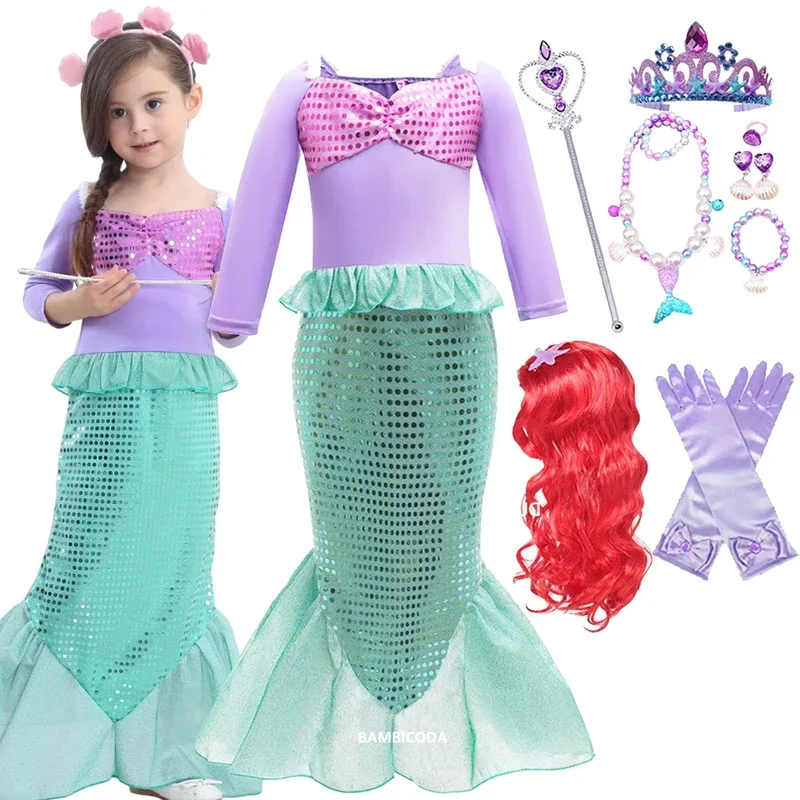 

2024 Story Little Mermaid Ariel Dress Girls Cosplay Costume Kids Halloween Carnival Birthday Party Clothes Prom Charm Dresses