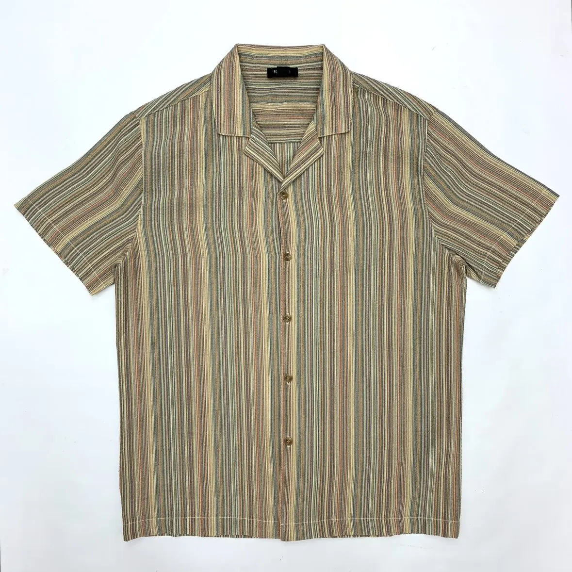 

Colorful Woven Striped Short-Sleeve Shirt for Men Japanese Retro Summer Vintage Camp Collar Loose Half-Sleeve Cuba Blouse