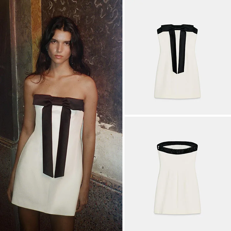 

Sexy One-Shoulder Knot Decoration Tube Top Dress New Arrival Women's Fashion Autumn Collection ZA2025 Stage Costume