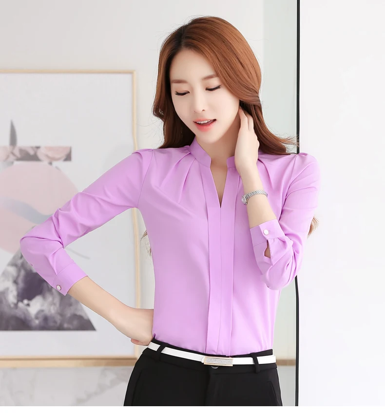 Celebrity Same Style Chiffon Blouse Han Fan V-Collar Blouse Small Fresh Stand Collar Loose Long-Sleeved Shirt