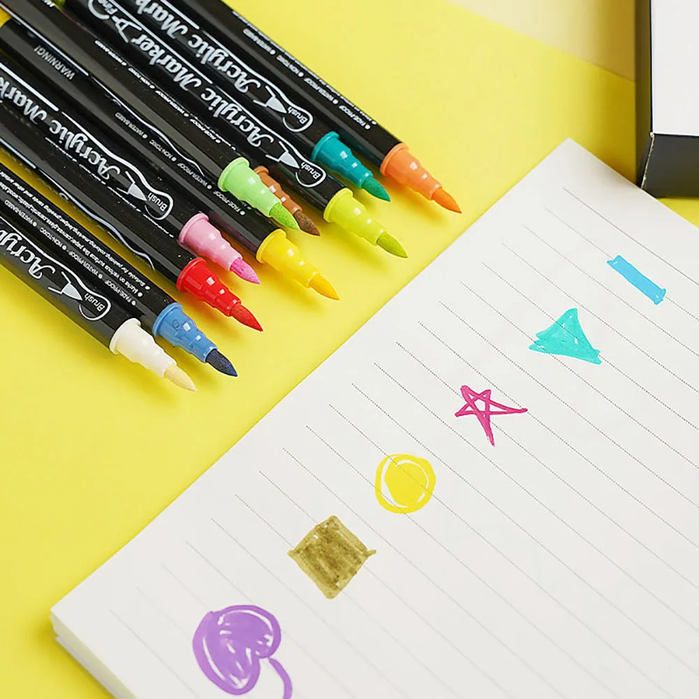 

Double headed acrylic marker pen, non transparent paper, stackable soft head, art specific color brush set