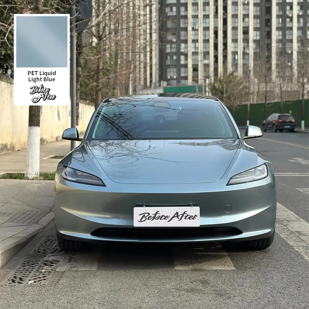 

Эластичная Жидкая Металлическая Пленка для Обтяжки Автомобилей, Виниловая Пленка для Кузова, Изменяющая Цвет, PET, Жидкий Светло-Синий