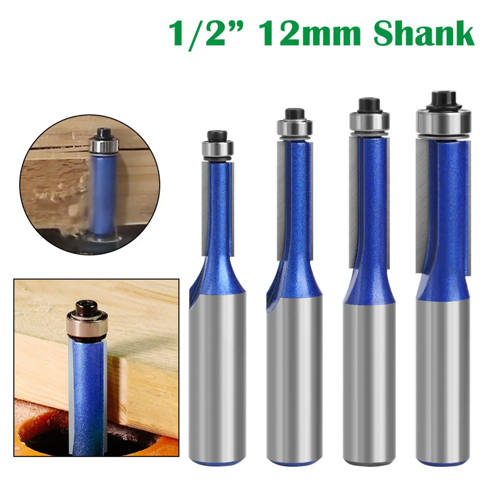 

1/2 Shank Milling Cutter Flush Trim Router Bit With Bearing For Wood Woodworking Straight End Mill Blade Power Tools
