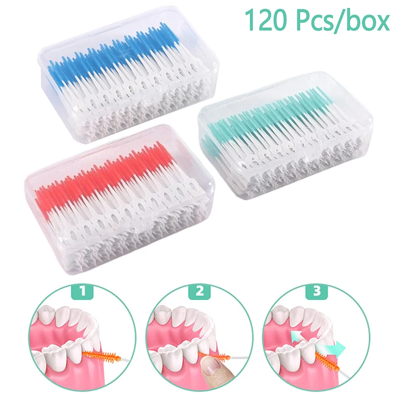 Dental Floss Toothpicks, Oral Care Tools, Silicone Interdental Brushes, Super Soft, Escova de limpeza dental, Teeth Cleaner, 120Pcs por caixa