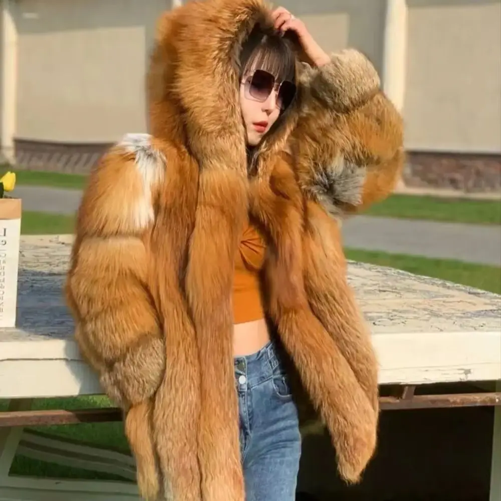 

Женская шуба из натурального лисьего меха, зимняя куртка, теплая верхняя одежда, роскошный дизайнер, внешняя одежда плюс модная новая длинная одежда