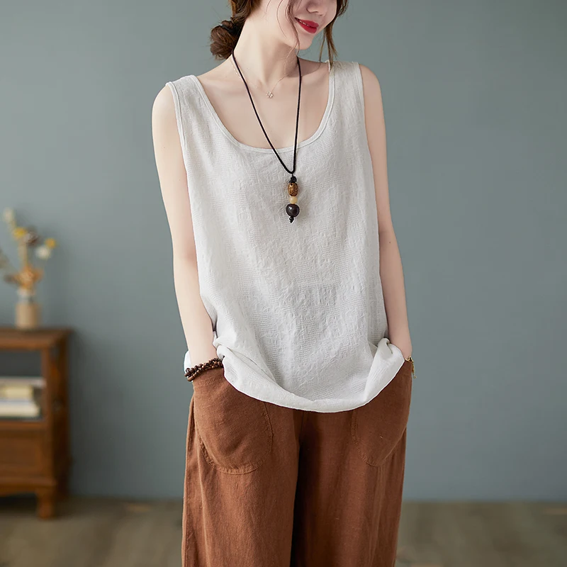 

Женский летний хлопково-льняной жилет с вышивкой, топ больших размеров, повседневная удобная дышащая верхняя одежда, внутренняя одежда