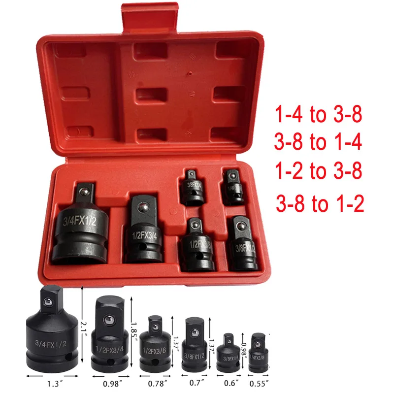 1/4" 3/8" 1/2"3/4" Socket Convertor Adaptor Reducer Set Drive Impact Socket Adaptor for Car Bicycle Garage Repair Tool