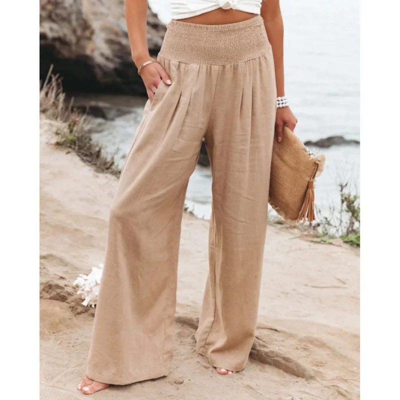 

Solid Color Elegant Oversize Pants For Women 2023 Summer Women's High Waist Baggy Wide Pants Female Casual Beach Long Trousers