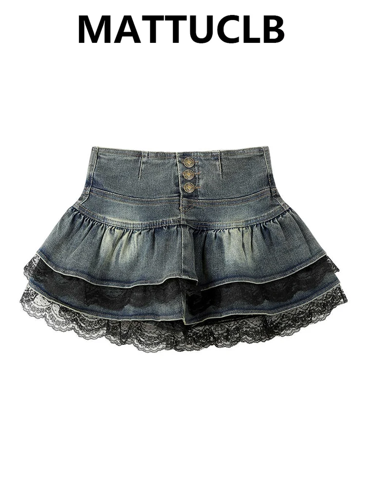 Summer Women Ballet Core Y2k Mini Denim Skirt Harajuku Japanese Preppy 2000s Grunge E-girl Gyaru Coquette Kpop Ruffle Design