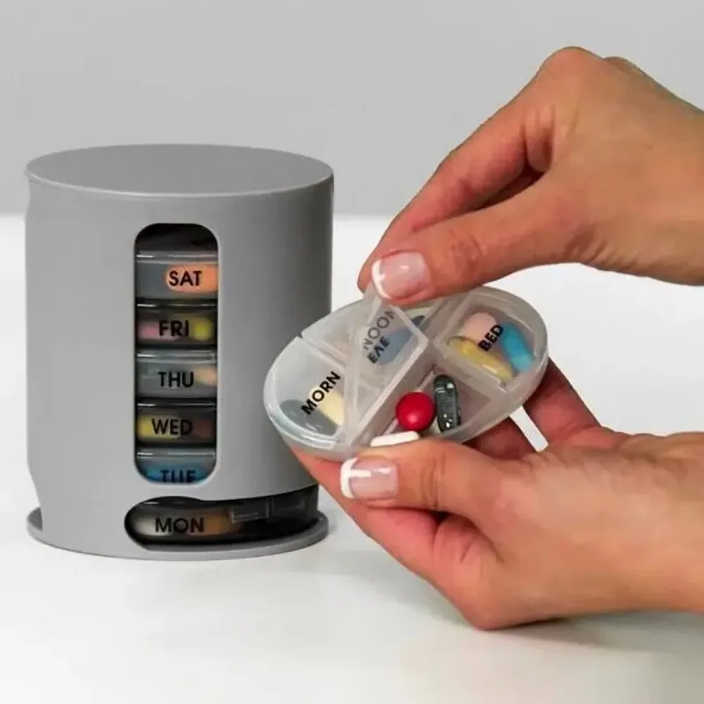 

Портативный еженедельный органайзер для таблеток, 1 диспенсер, 7 штабелируемых отделений, контейнер, держатель для лекарств, контейнер для таблеток, дозатор для таблеток