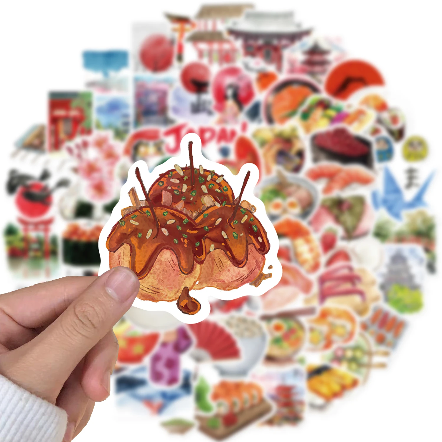 สติกเกอร์ลายอาหารสไตล์เรโทรญี่ปุ่น 64 ชิ้น วัสดุทำมืออย่างประณีต สำหรับตกแต่งเคสมือถือและแล็ปท็อป