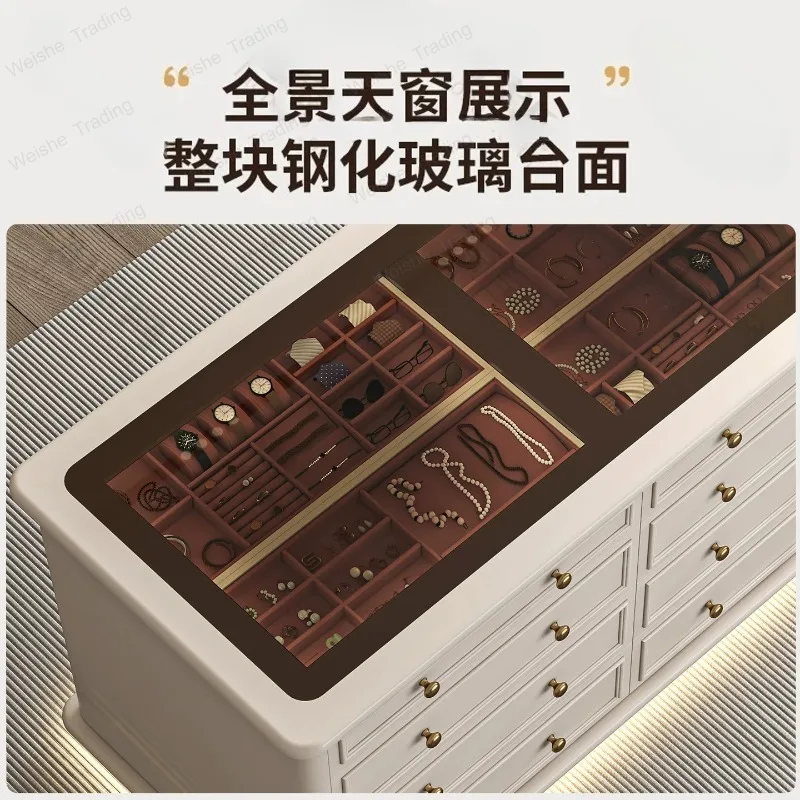 Jewelry Cabinet French Cream Style Jewelry Display Cabinet Drawer Type Double-Sided Storage Cabinet