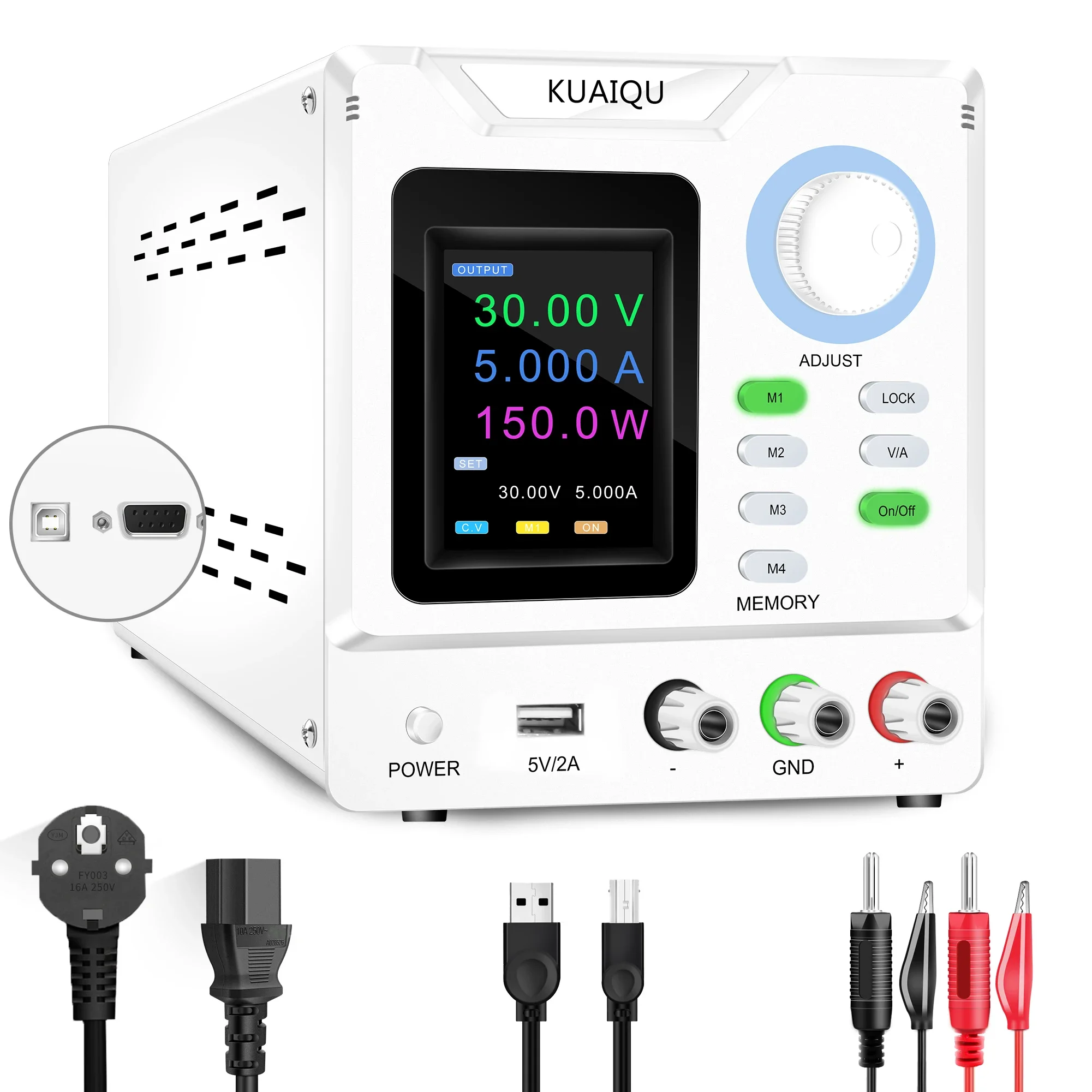 Factory Kuaiqu SPPS-D305S  USB Output 5V2A Color LCD Digital Display 3-group Memory  OCP/OVP Lab Testing