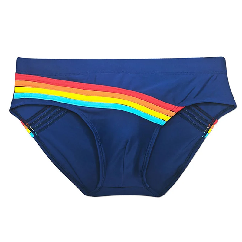 Sexy Underwear Rainbow Striped Briefs Men's Triangle Swimming Trunks with Cups To Prevent Exposure Sexy Beach Swimsuits