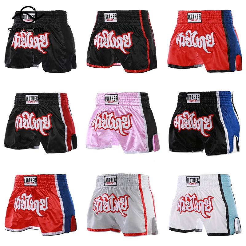 

Short Muay Thai Man Breathable Kick Boxing Shorts Child Women Satin Embroidery Gym Sanda Grappling Kickboxing Pants Fight Wear