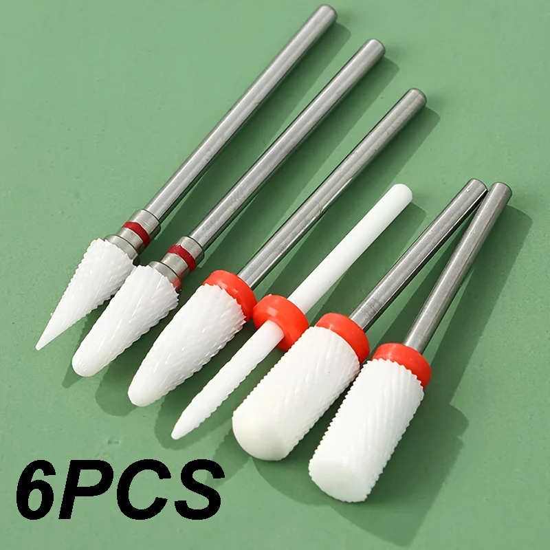 Conjunto de brocas de cerâmica para unhas, 6 peças, fresa para manicure elétrica, chama, arquivos de milho, máquina de pedicure, acessórios de polimento