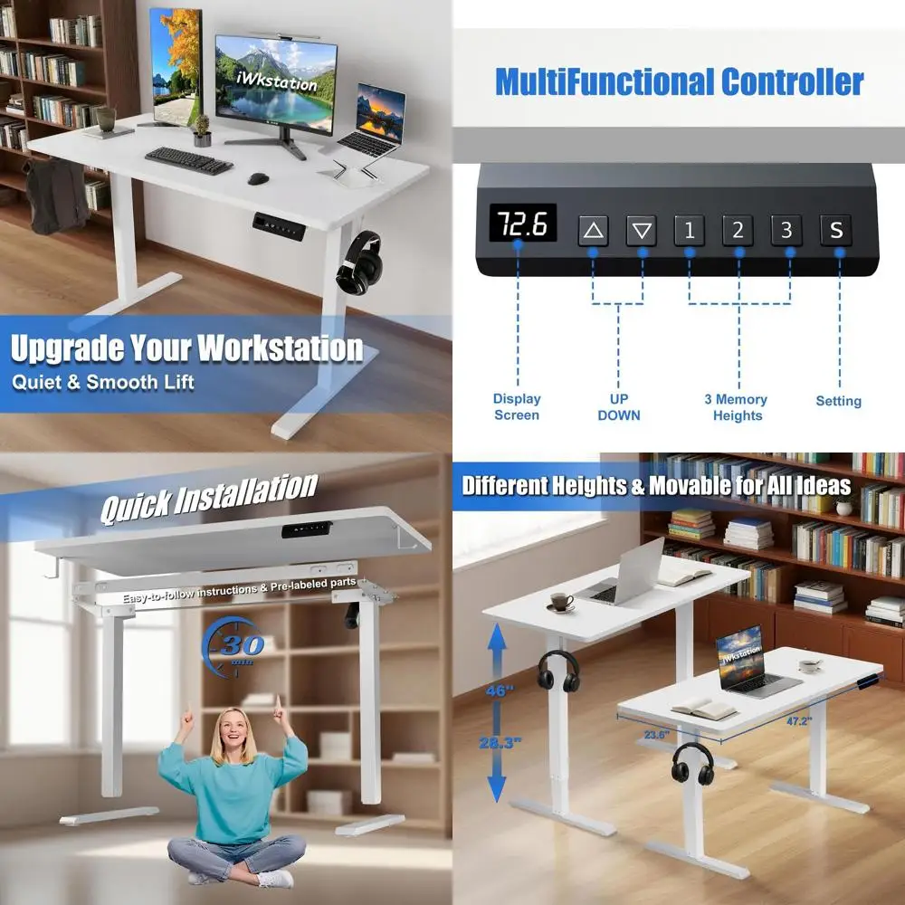 مكتب قائم كهربائي بارتفاع قابل للتعديل مع عجلات - محطة عمل محمولة للجلوس للمنزل والمكتب #1