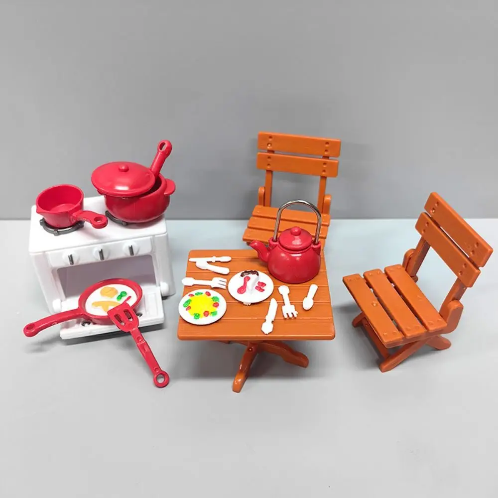 Dollhouse Furniture High Quality Mini Plastic Multistyles Kitchen Play Set Miniature Dining Table Bedroom Living Room Sofa Set