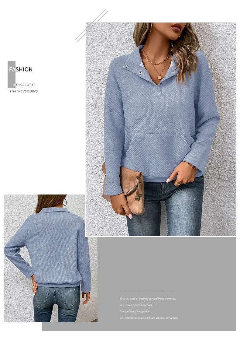 Casual Long Sleeve Hoodie Regular Fit Simple Style with Pocket Stand Collar Patchwork Lightweight Single Women Hoodie Autumn