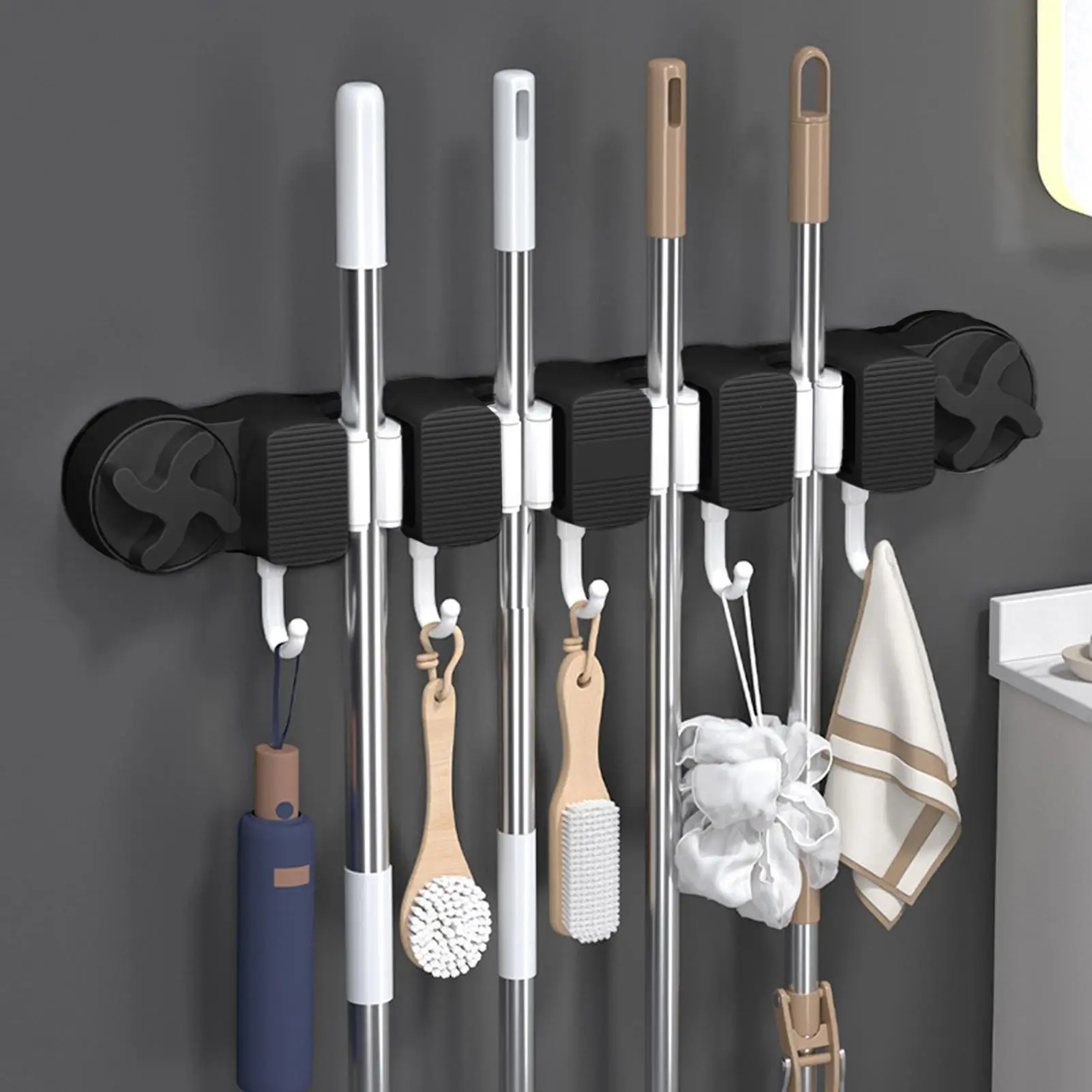 

Wall Mount Mop Organizer Holder Broom Hook Suction Storage Hook Kitchen Bathroom Organization Accessories