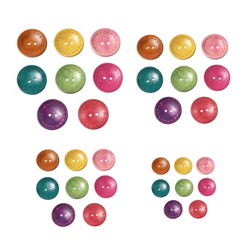 أزرار خشبية مستديرة للحجز ، فتحتان ، أزرار خياطة ، مشغولات يدوية للنساء ، ديكور لباس المعطف ، لون عشوائي ، 15-30 ، 50-