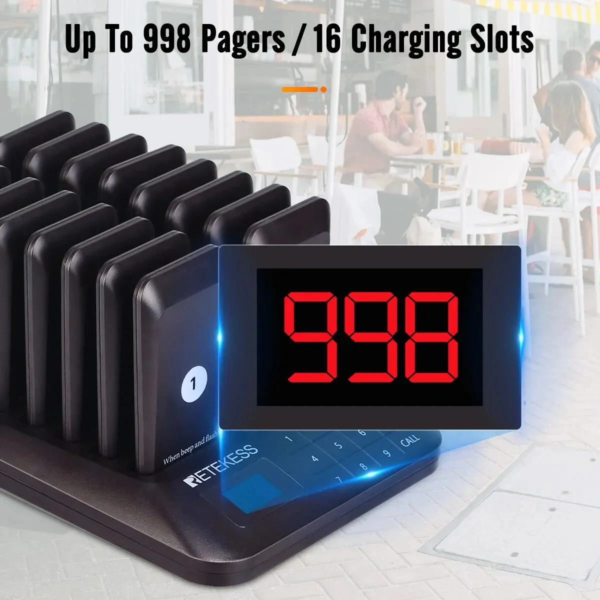 TD157 Pager Wireless Calling System 16 Coasters Buzzer Beeper Bell Receivers for Bar Cafe Food Truck Hotel Church