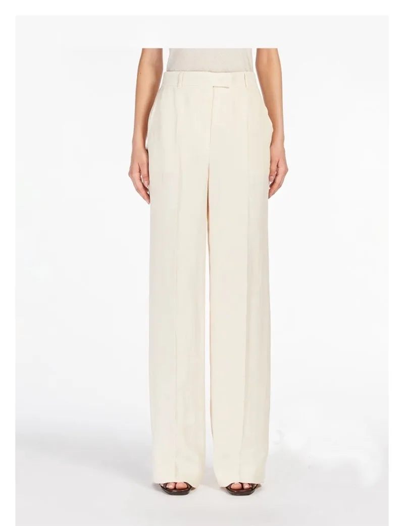 Feng Baoyu Natural 100% Linen Women's Pants High-waisted Straight Leg Pants Simple Elegant, Casual Comfortable for Spring Summer