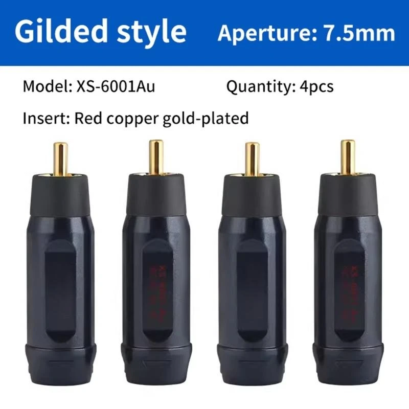 4pcs Prises auditives masculines avec finition dorée Cuivre idéal pour HIFI Auditoire bricolage K1KF