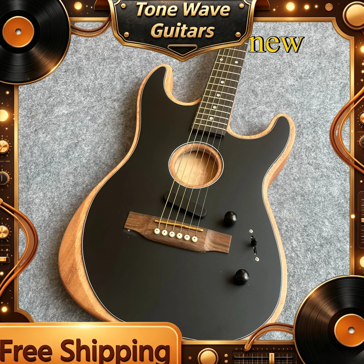 Black Top Wood Binding Acoustic Electric Guitar Mahogany Body Rosewood Fingerboard Built-in Pickup Stage Playing Guitar Hot Sale