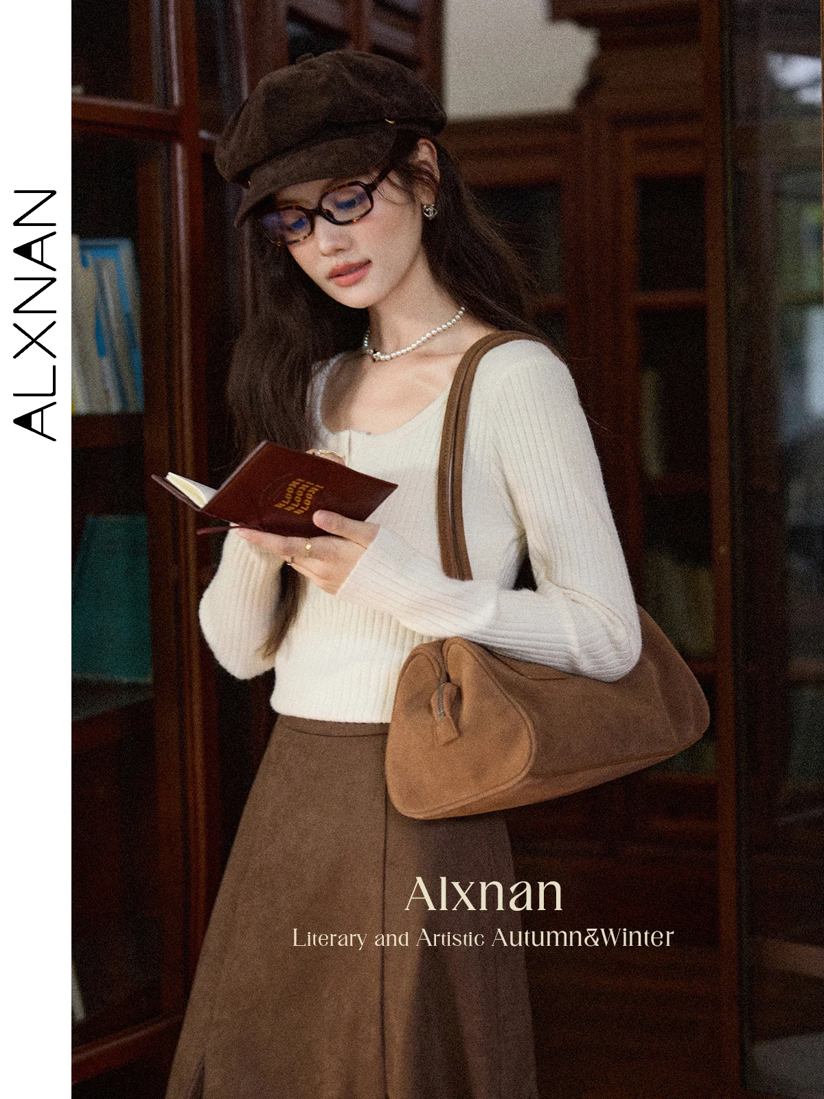 ALXNAN frauen Pullover Apricot Rundhals Langarm Pullover Herbst Winter Elegante Casual Slim-fit Gestrickte Tops Weibliche L56950