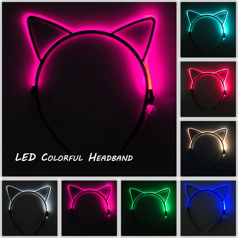 Luminous Cat Ears Hair Band Cosplay Props Neon Party Decoration Kids Gift Children Glowing LED Headband For Christmas New Year